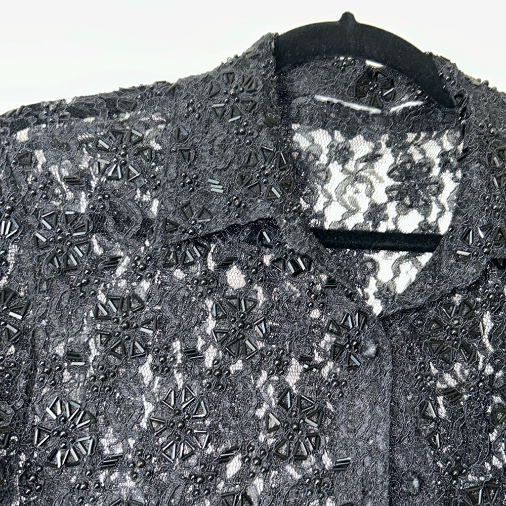 Vintage-Black lace beaded throughout blouse - semi shear.  Size small- medium.